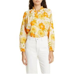 Millie Francesca High Neck Cotton Blouse In Retro Floral Size XXS